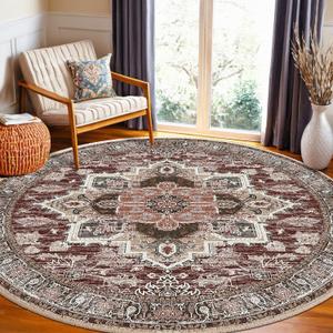 BESTSWEETIE 6ft Area Rugs for Living Room Washable Non Slip Carpet Low Pile Soft Vintage Print Pattern Rug for Bedroom Dining Room Kitchen Entryway Indoor-Burgundy / Brown / Brick / Black / Light tan