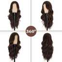 NAYOO Long Brown Wavy Wig for Women 26 Inch Middle Part Curly Wavy Wig Natural Looking Synthetic Heat Resistant Fiber for Daily Party (Brown with Highlights)