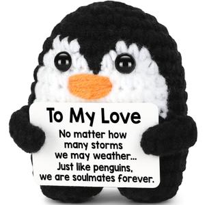 Gifts for Him Her Boyfriend Girlfriend, To My Love Handmade Crochet Mini Penguin Anniversary Birthday Gifts for Women Men, Romantic Valentines I Love You Gifts for Wife Husband Couples Cute Decor