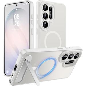 Magnetic for Samsung Galaxy S26 Ultra Case, [Compatible with MagSafe][Full Camera Protection][Built-in Invisible Kickstand] Translucent Matte Phone Case for S26 Ultra 6.9" - White