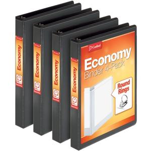 Cardinal Economy 3 Ring Binder, 1 Inch, Presentation View, Black, Holds 225 Sheets, Nonstick, PVC Free, 4 Pack of Binders 