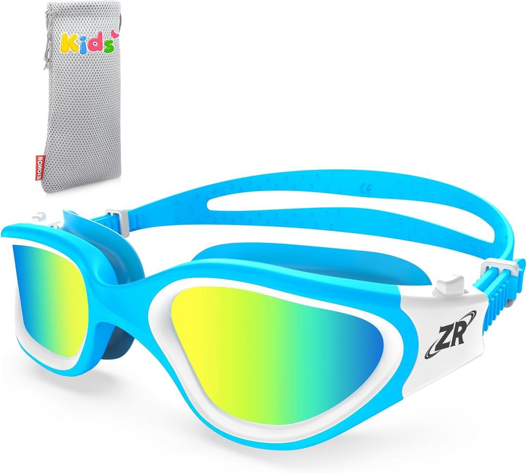 ZIONOR Kids Swim Goggles, G1 MINI UV Protection Anti-Fog Polarized Swimming Goggles for Age 6-14 (A2(mirrored Gold Lens + Bluewhite Frame))