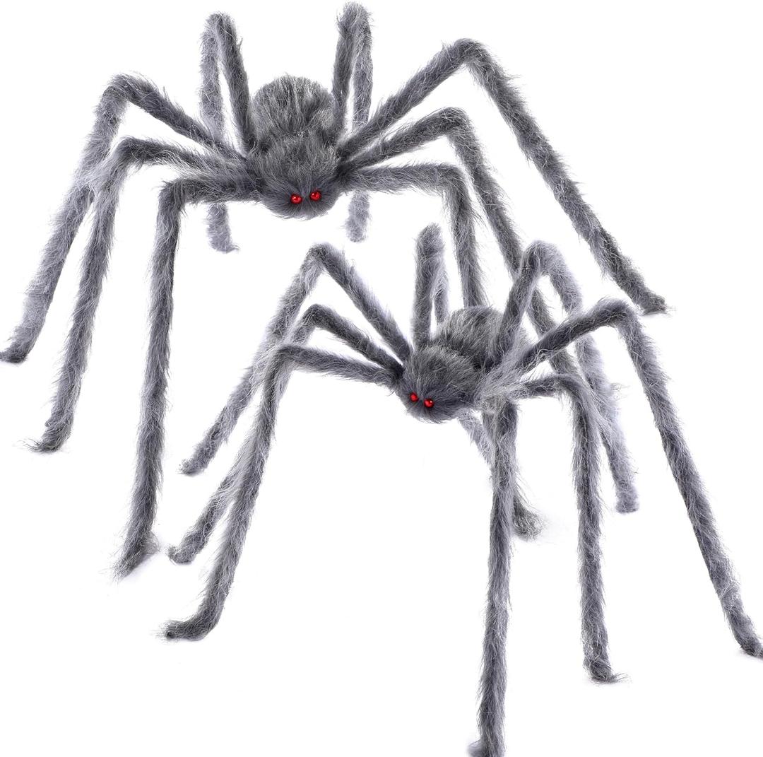 JOYIN 2 Pack 5 Ft Halloween Outdoor Decorations Hairy Gray Spider, Scary Fake Giant Large Spider Haunted House Props, Halloween Lawn Porch Yard Garden Tree Decorations Party Indoor Decor