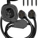 BEBOBLY 15 Amp AC Port Plug, 125V Power Inlet Socket with Waterproof Cover & Integrated Dual 18" Extension Cord, 2 Pole 3-Wire NEMA 5-15 Flanged Generator Inlet Plug for RV Boat Electrical Connections