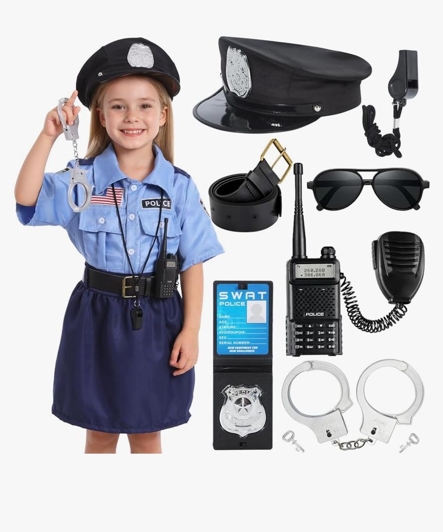 Police Costume for Kids,Police Officer Costume for Girls,Halloween Costumes for Kids Ages 5-10,Toddler Cop Costumes 5-6 Years (3+)