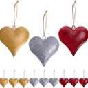 12 Pcs Valentine's Day Heart Metal Bell Ornaments, 3 Styles 3D Metal Heart Decorative Bells, Vintage Iron Hearts Hanging Decoration for Valentine's Day Christmas Holiday Anniversary Party Decor