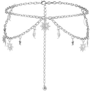 Amaxiu Double Layer Women's Metal Chain Belt, Adjustable Waist Link Belt Skinny Waistband Chain Decor for Dresses Jeans