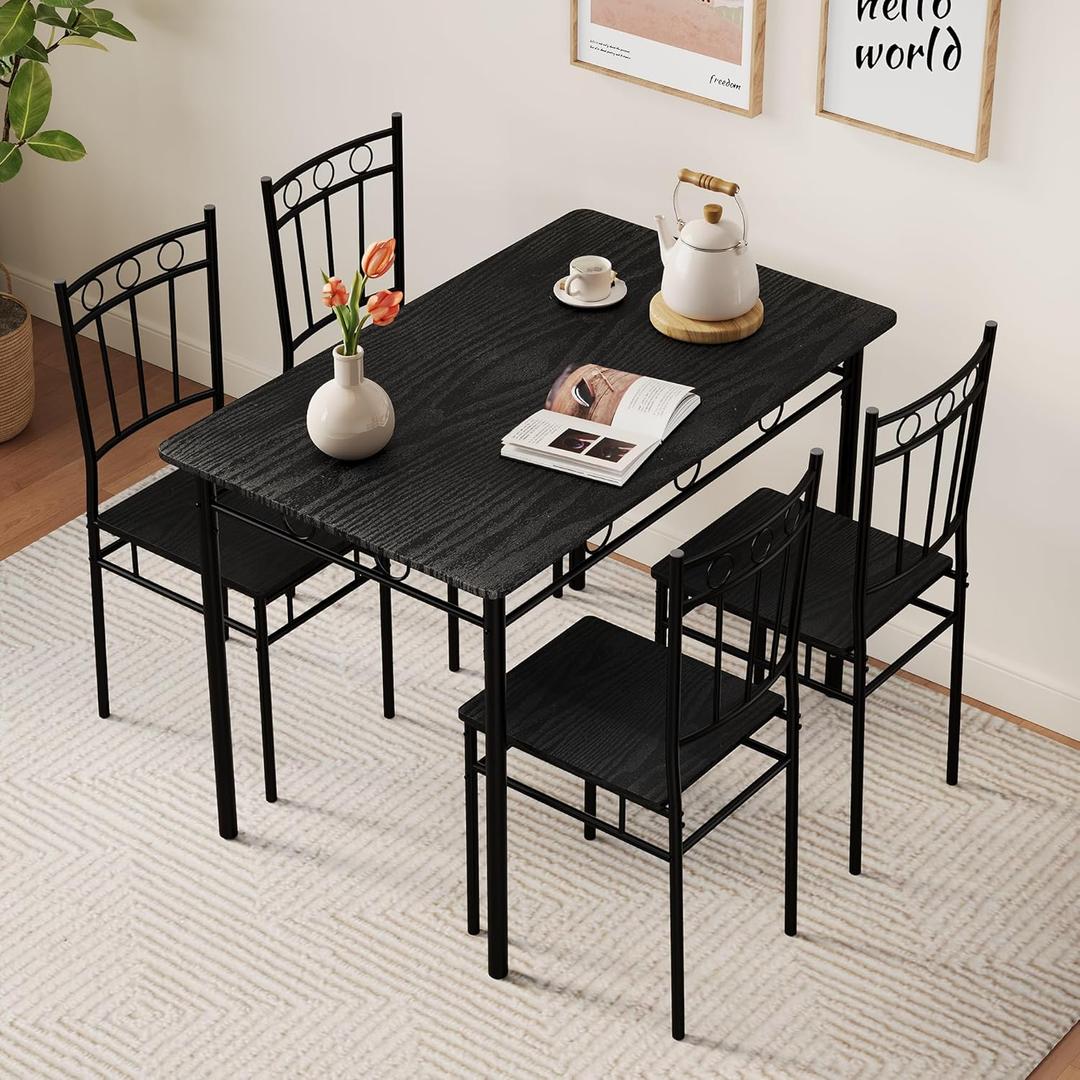 Vipbear 5-Piece Kitchen Table Set,Kitchen Dining Table Set for 4,Dining Room Table Sets,Rectangular Kitchen Table Set with 4 Chairs for Small Space, Dinette,Apartment,Rustic Black