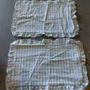 2 Pack Light Blue White Plaid Ruffle Gingham Lumbar Throw Pillow Covers, 100% Washed Cotton Checkered Farmhouse Decorative Pillow Shams for Bed/Sofa Zipper Closure - 12''x20''