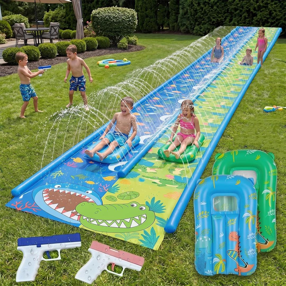 41ft Water Slide Slip Splash and Slides (41FT Extra Long Double) Squirt Guns Blaster Soaker for Backyard Kids Adult Large Capacity Summer Fighting Game Outdoor Pool Swimming Party Waterproof JIAN