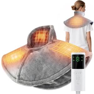 Neck and Shoulder Heat Pad, Electric Neck Heating Pad with 9 Heating Levels & 4 Timers for Pain Relief Heated Neck Wrap Machine Washable Neck Shoulder Warmer Winter Christams Gift for Men Women