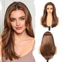 13x6 HD Lace Front Wig Long Straight Synthetic Lace Front Wig Mixed Brown Layered Pre Plucked Glueless Wig for Women Daily Party Use 22IN