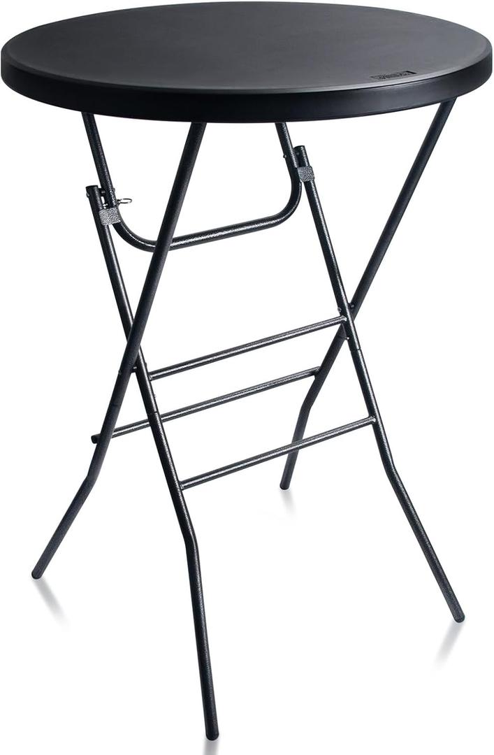 32in Cocktail Folding Table, Round High Top Bar Table, Black, 32×43 in