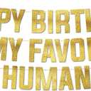 Pre-Strung Happy Birthday To My Favorite Human - Funny Birthday Gold Glitter Banner - Funny Birthday Decorations for Men and Women - Party Supplies and Gifts