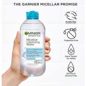 Garnier Micellar Water for Waterproof Makeup, Hydrating Facial Cleanser & Makeup Remover, Suitable for Sensitive Skin, Vegan, Cruelty Free, 13.5 Fl Oz (400mL)
