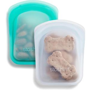 Stasher Premium Silicone Reusable Food Storage Pocket Bags, 2-Pack, Clear + Aqua, Multi-Use Food Storage Bags, Lunch Bag, Travel Containers, BPA Free, Leak-free, Dishwasher-Safe, Eco-friendly, 4 Oz