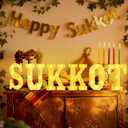 6 Pcs Happy Sukkot Decorations Sukkot Large LED Letter Sign 8.3 Inch LED Lights Battery Powered Table Decorations for Party Gift Tabletop Sukkah