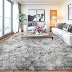 Large Soft Fluffy Rugs for Bedroom, Anti-Skid Indoor Carpet Nursery Rugs for Kids Room Home Decor, Fuzzy Rug Tie-Dyed Light Grey 9x12 Feet