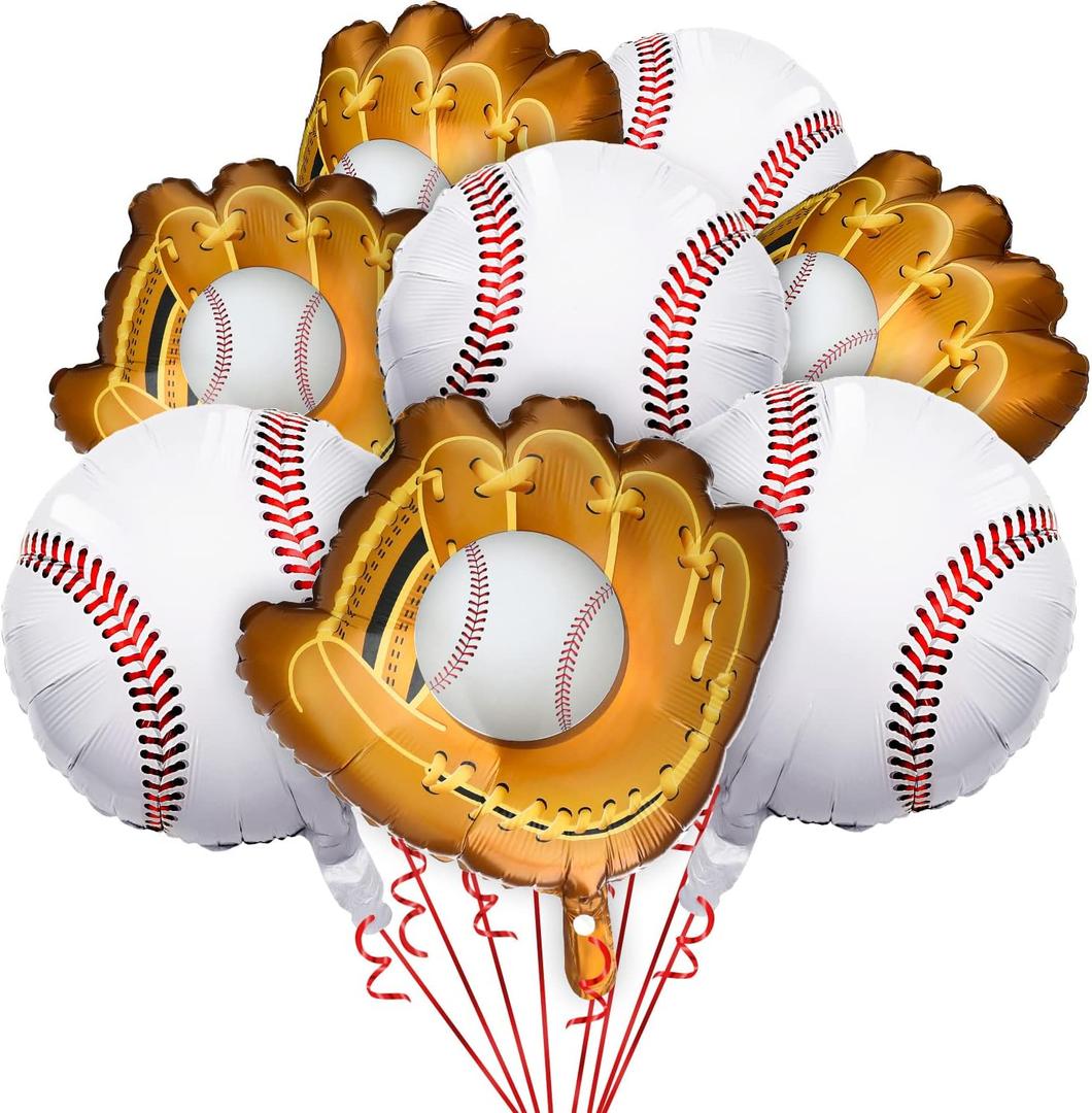 Skylety 8 Pcs Baseball Balloons Baseball Foil Glove Balloon Birthday Party Decorations 18 Inch Sports Themed Senior Night Decorations Supplies