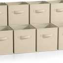 Sorbus Fabric Storage Cubes - 8 Foldable Storage Bins for Organizing Pantry, Cubbies, Toy Box - Clothes Storage & Closet Organizer - 11 Inch Collapsible Cube Baskets for Shelves with Handle (Beige 8 Pack)