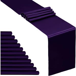 SiinvdaBZX 12 Pcs Purple Satin Table Runner 12 x 108 inches Long, Bright Smooth Satin Wedding Table Runner Decorations for Birthday Parties, Buffet, Banquets, Graduations, Engagements