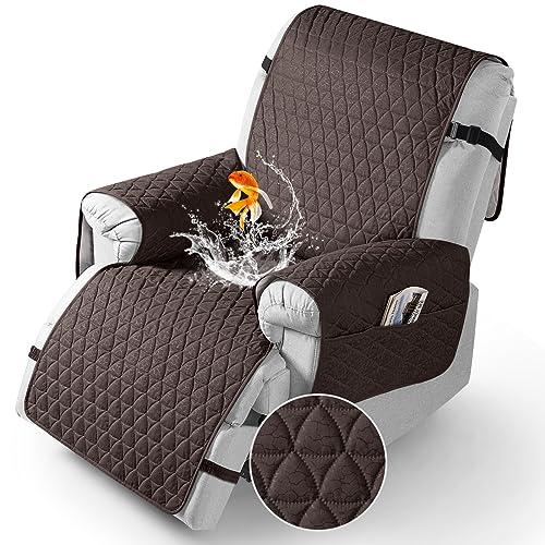 TAOCOCO 100% Waterproof Recliner Chair Covers, Non Slip Recliner Covers that Stay in Place, One-Piece Washable Reclining Chair Cover with Elastic Straps, Camel, Fits 30" Seat Width