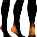 Physix Gear Compression Socks - Best Men & Womens Compression Socks for Circulation, Running, Nurses, Athletic Use Sock Compression, Blood Pressure Socks, Calcetines de Compresion, Black/ Orange, S/ M