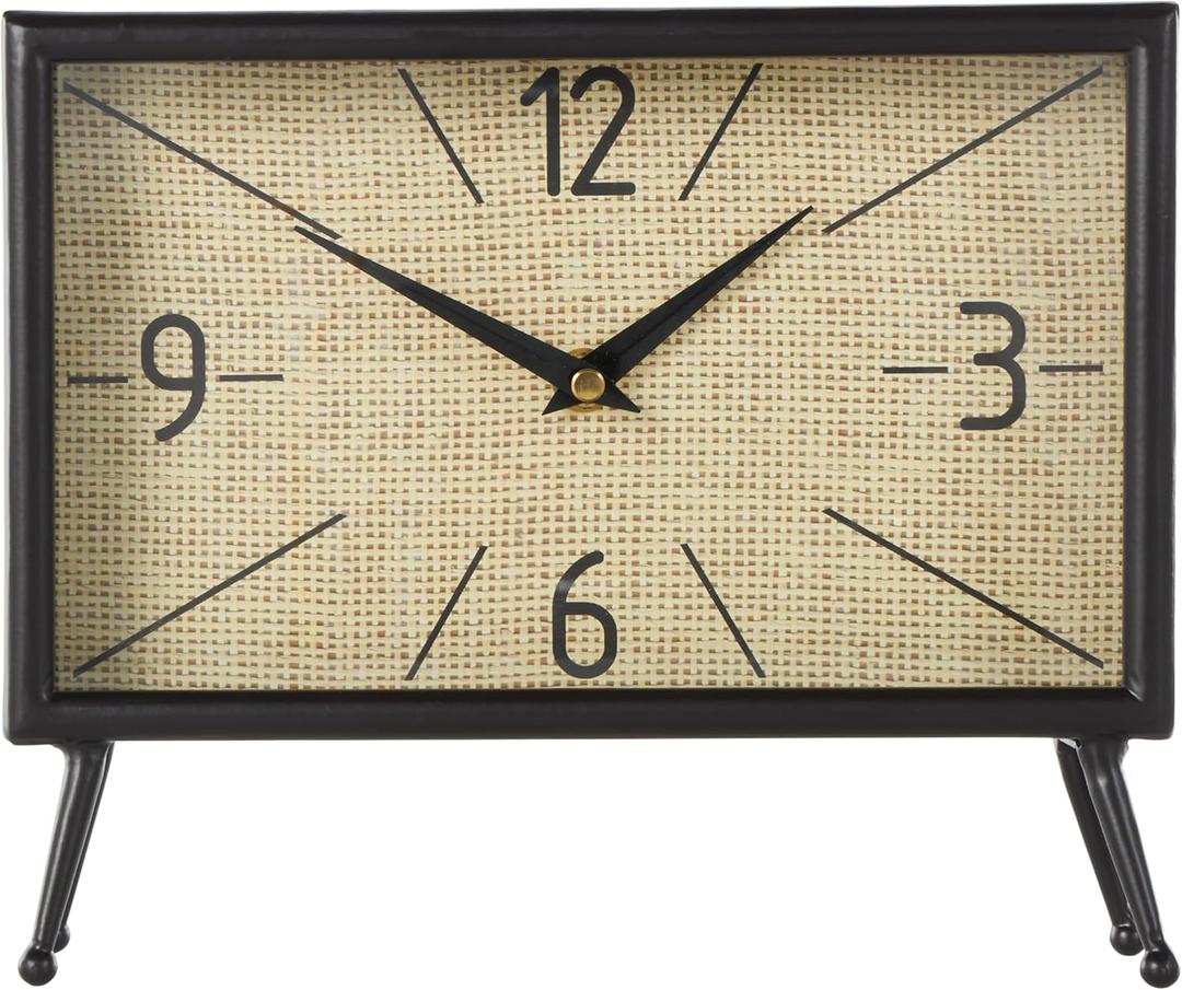 Deco 79 Metal Rectangular Clock with Tea Stained Clock Face, 10" x 3" x 8", Black