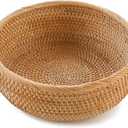 HITOMEN Handmade Rattan Bread Baskets Round Wicker Fruit Serving Storage Bowls, Natural Woven Decorative Kitchen Counter Organizing (Honey Brown) M-9.1"