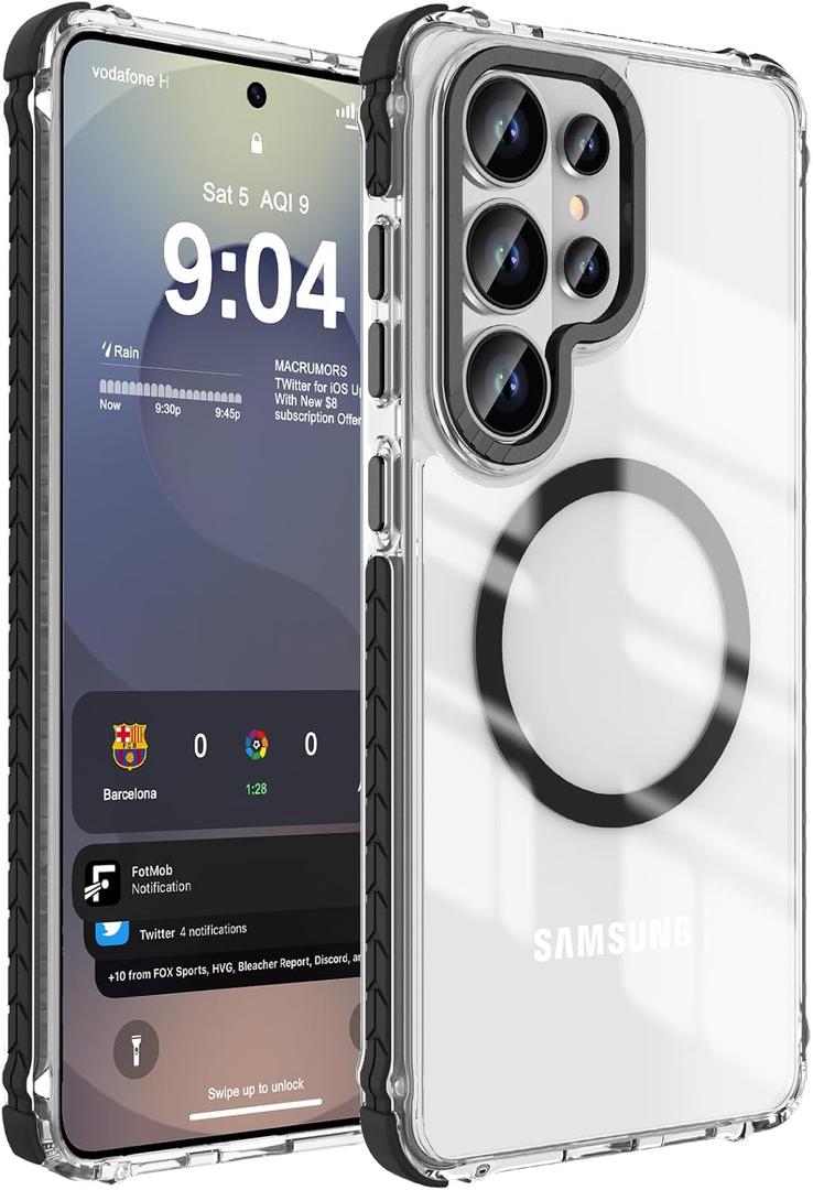 DEERLAMN Strong Magnetic Case for Samsung Galaxy S26 Ultra 6.9-Inch,[Compatible with Magsafe][Military Grade Drop Protection] Clear Slim Shockproof Protective Phone Cover, Transparent+Black