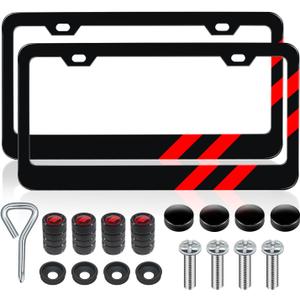 2PCS Matte License Plate Frames for Dodge Charger Accessories Challenger Durango Universal Solid Rust-Proof Aluminum License Plate Cover Holder for Front and Rear Car Tags (Red)