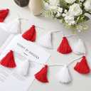 Syhood 4 Pcs Easter Pom Pom Tassel Garland Felt Pompom Ball Banner Tassel Garland for Hanging Decorations Easter Party Supplies Home Decor(Red White Color)
