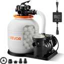 VEVOR FlashPure Sand Filter Pump, 16 in for Above Ground Pool, 1 HP 4400 GPH, Swimming Pool Filter System with Timer, 6X Faster Filtration with Media Installed, Leak-Resistant, Ready to Use Out of Box