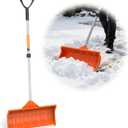 Snow Pusher, 24-inch Wide Snow Shovel for Driveway, Snow Removal Tool for Car Garage, Sidewalks and Doorways, Snow Pusher Shovel with Ergonomic Grip and Aluminum Strip, Orange