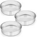 E-Far 8 Inch Cake Pan Set of 3, Stainless Steel Round Layer Cake Baking Pans, Non-Toxic & Healthy, Mirror Finish & Dishwasher Safe