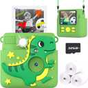 Kids Camera Instant Print, Dinosaur Toys for Boys 3 4 5 6 7 8 9 10 Years Old, 1080P Kids Digital Camera for Toddlers, Christmas Birthday Gifts for Boys Girls 3-12, 32GB SD Card, Green