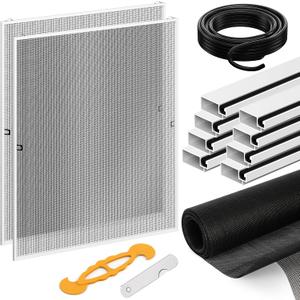 DIY Window Screen Frame Kit 2 Pack, Cut-to-Size 46" Aluminum Frame with Heavy Duty 46"x99" Mesh for Window Screen Replacement, Includes All Tools & Hardware for Windows, Patio, Porch, White