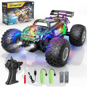 Remote Control Car, 1:18 Scale All Terrain RC Cars, 2WD 20Km/h with Colorful LedLight and Two Rechargeable Batteries, Remote Control Monster Truck Off Road Racing Car Toys for Kids and Boys