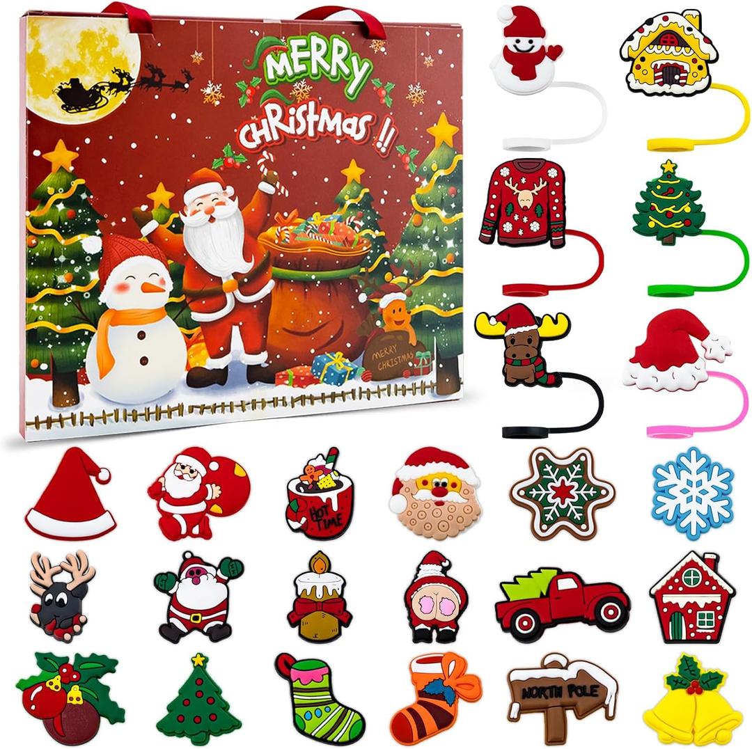 2 x Advent Calendar for Teen Girls Kids Straw Toppers Stocking Stuffers for Teen Girls Boys Christmas 2025 Advent Calendar-Christmas Straw Cover