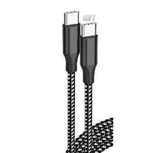 USB C Cable Fast Charging, 3 Pack 10FT USB C to USB C Cable, 60W Type C Nylon Braided Charger Cable for iPhone 16/15/iPad MacBook CarPlay and More-(Black White)