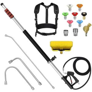 LidoDola 24FT Telescoping Pressure Washer Wand Kit - 2 Extension Poles, Gutter Cleaner, Brush, Pivoting Coupler & 7 Nozzles for Roof, Deck, Vehicle, Sidings