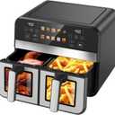 10QT Dual Basket Air Fryer, 12-in-1 Digital Air Fryer Oven with Visible Windows, 5QT x 2 Drawers, One-Touch LED Panel, Sync Finish, Dehydrate, Defrost, Roast, Bake, Reheat, Nonstick & Dishwasher Safe