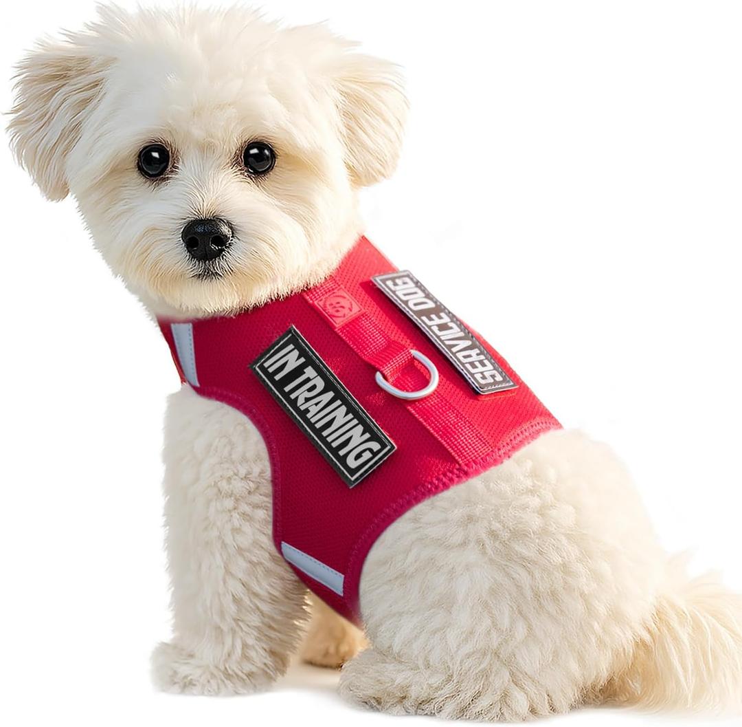 Dog Harness for Puppy Adjustable Reflective Easy Put On Soft Mesh Vest for Small Dogs with 2 Patches (Burgundy Red,S)