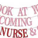 Look at You Becoming An ICU Nurse Banner, Congrats RN/BSN Graduation Decorations, Future ICU Nurse, ICU RN Decor, CCRN Grad Party Decorations Pink & Red Glitter