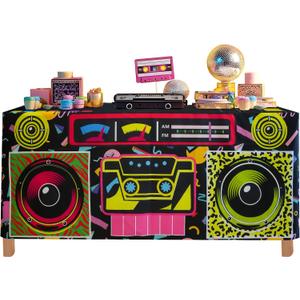 4FT 80s 90s Theme Party Tablecloth, 80s 90s Decorations for Back to 80s 90s Hip Hop Birthday Party