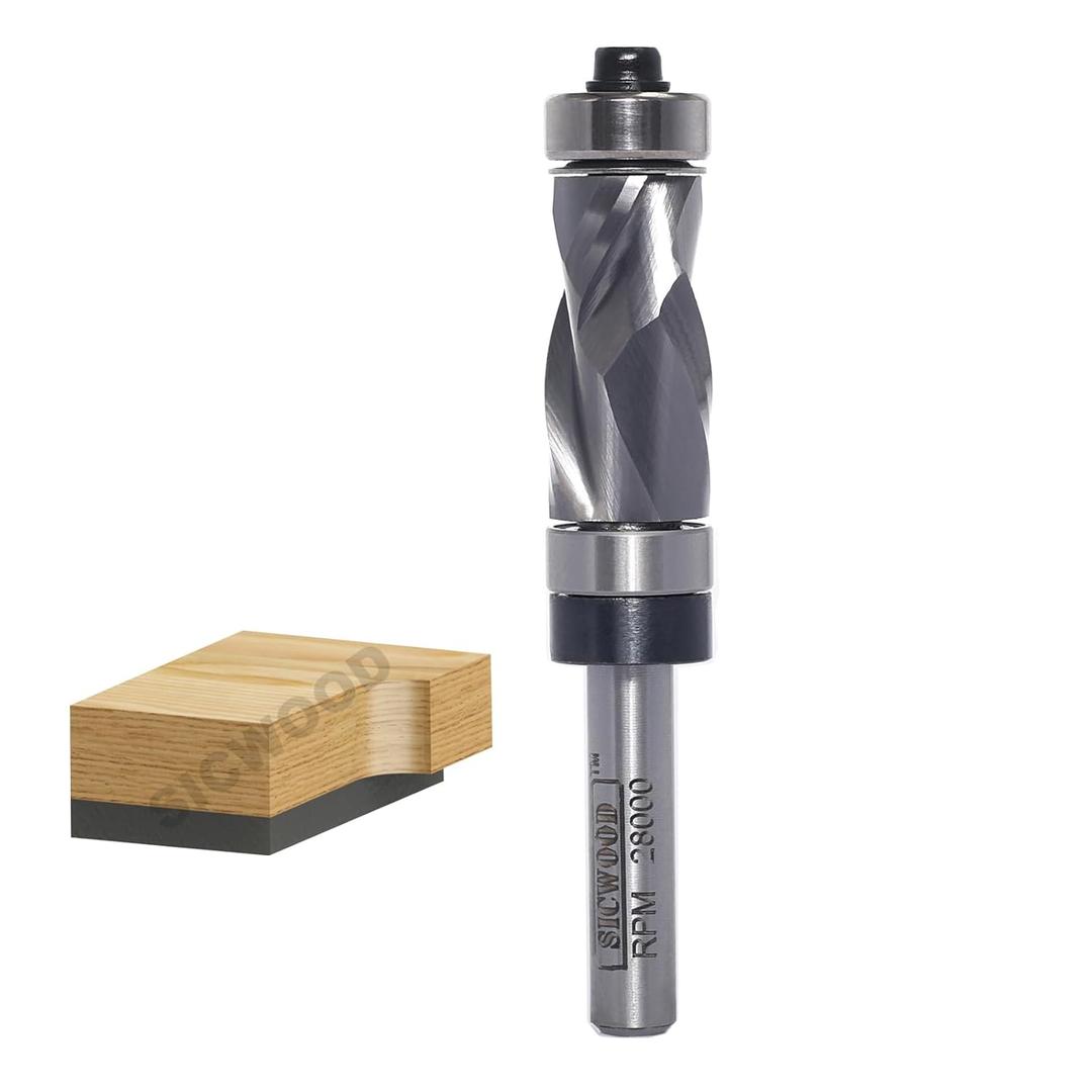Compression Top and Bottom Bearing Flush Trim Router Bit 1/4 Shank - 1/2" Cutting Dia, Carbide Spiral Up-Down Pattern Template Flush Cut Router Bit, for Wood Trimming