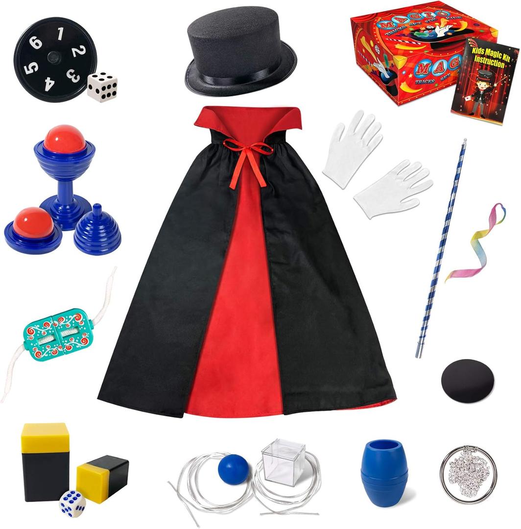 Heyzeibo Magic Kit for Kids - Magic Tricks Games Toy for Girls & Boys, Magician Pretend Play Dress Up Set with Magic Props & More Magic Tricks, Instruction Manual, for Beginners Toddlers