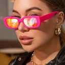 4 Pack Women's Rectangle Sunglasses Retro Mirrored Lenses Square Vintage Glasses 90s Y2K Aesthetic Accessories
