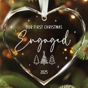 Engagement Gifts for Couples - Engagement Gift for Women, Her, Bride to Be - Newly Engaged Gifts for Her - Just Engaged Gift for Her, Friends - Glass Our First Christmas Ornament 2025