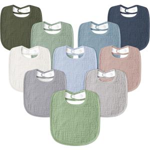 Susurration Muslin Baby Drool Bibs 10Pack Soft Square Adjustable Bandana Bibs for Unisex Baby Girls & Boys